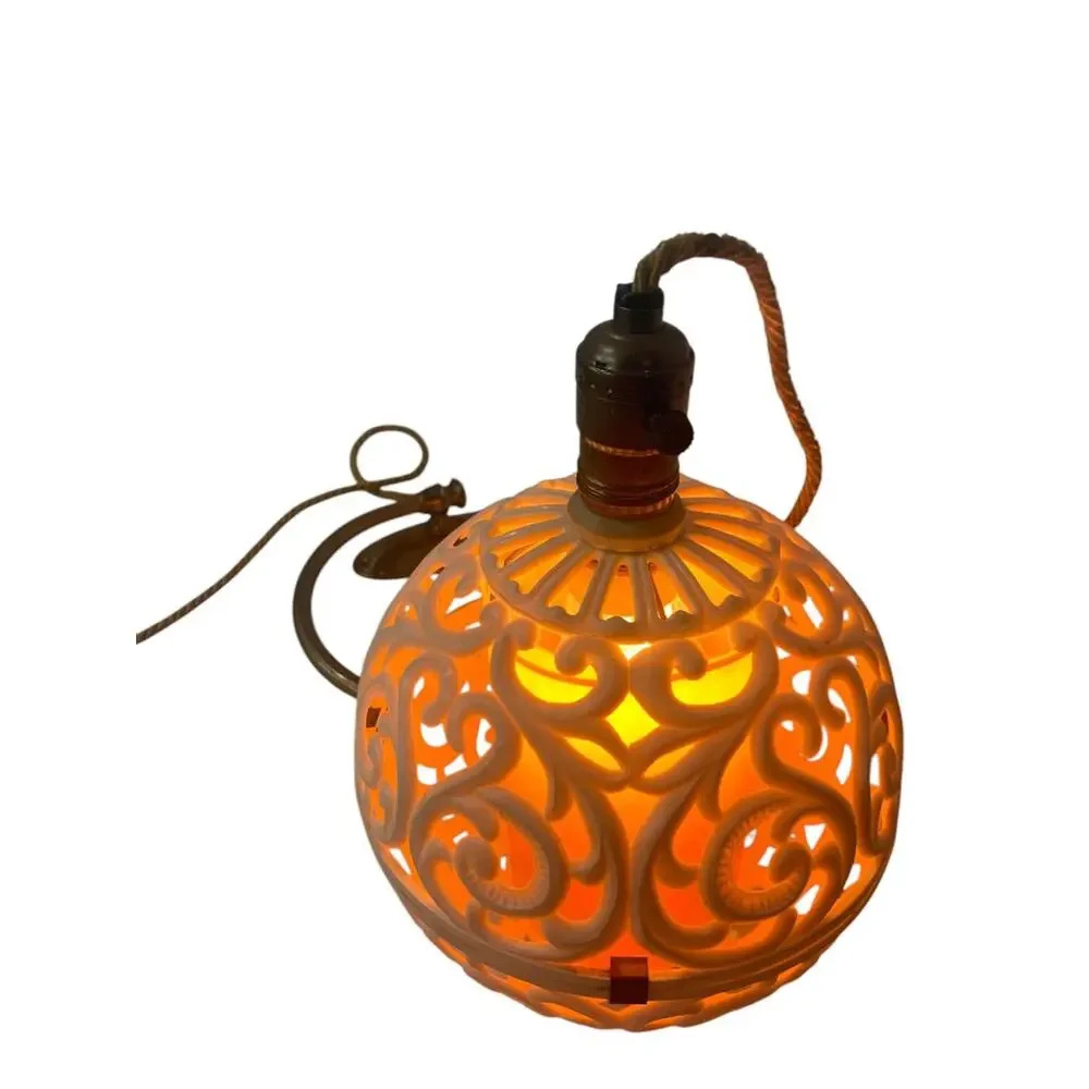 Hard Plastic MidCentury Light Fixture Hanging Plug in Working